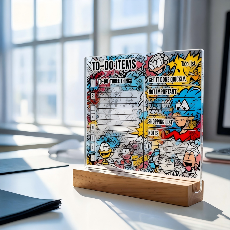 jimeng 2026 01 22 2194 根据这个风格，其他尽量不变，把中间的台历做成漫画涂鸦ip风格的亚克力台历